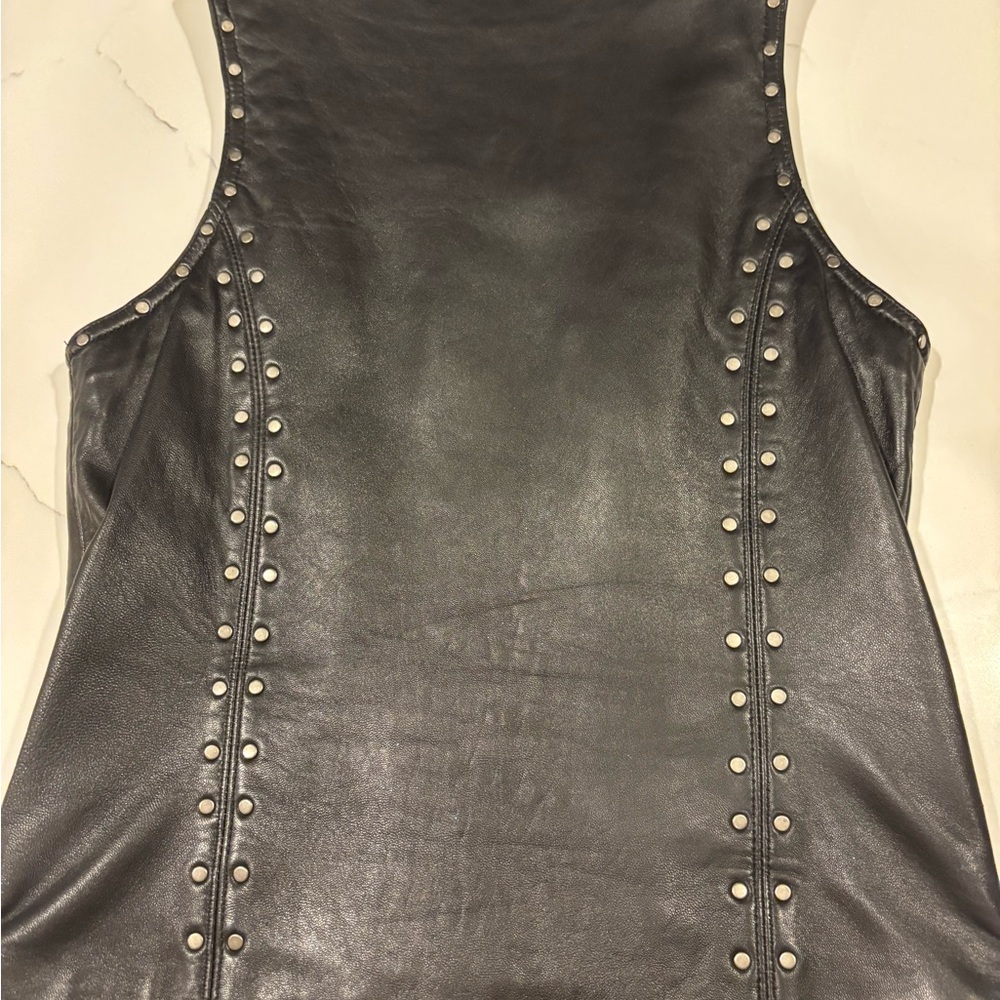 Vintage Harley Davidson Black Leather fancy ✨silver  Studded ✨Vest -XS-Zip front - Picture 5 of 16